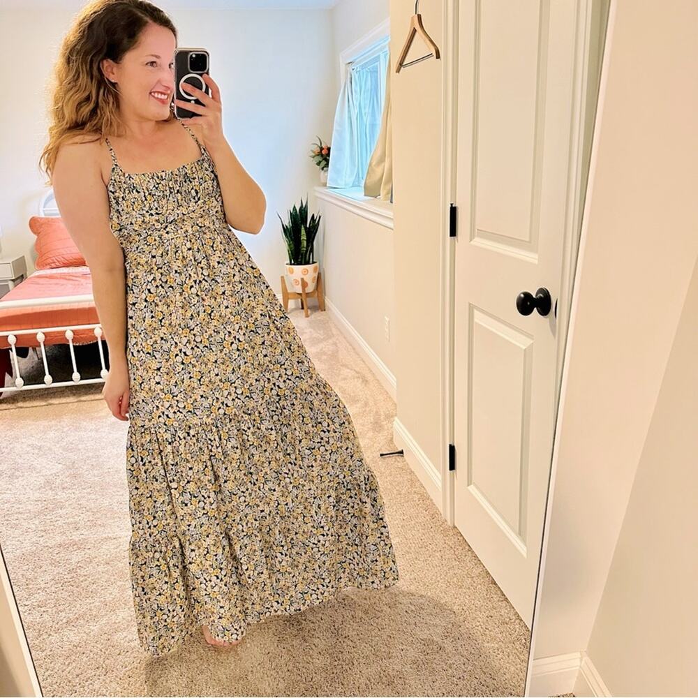 Fame and Partners Blue Yellow Floral Cotton Maxi Dress 2